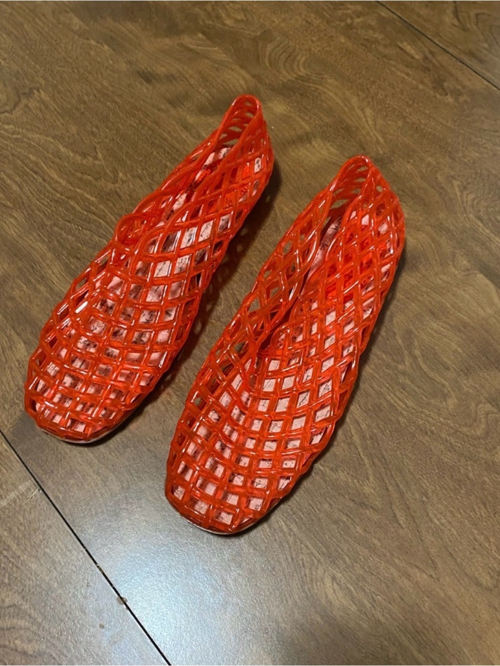 Women's Orangey/pinky/Red Woven Jelly Flats